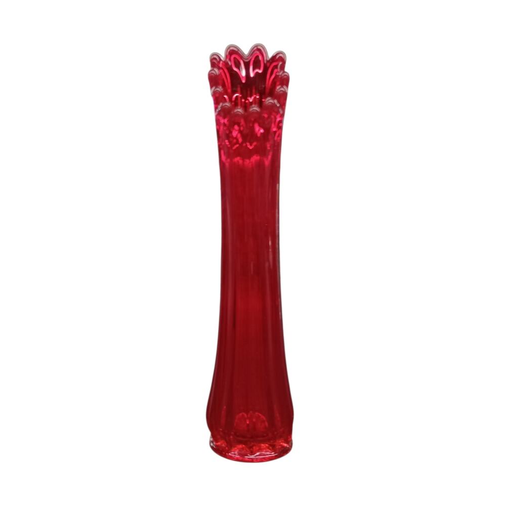 Vintage LE Smith 60’s MCM Ruby Red Glass Swung Vase 11 1/2"
